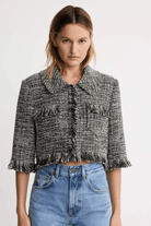 Blazer - Smythe - Cropped Sleeve Mini Jacket in Pepper Tweed - Archery Close