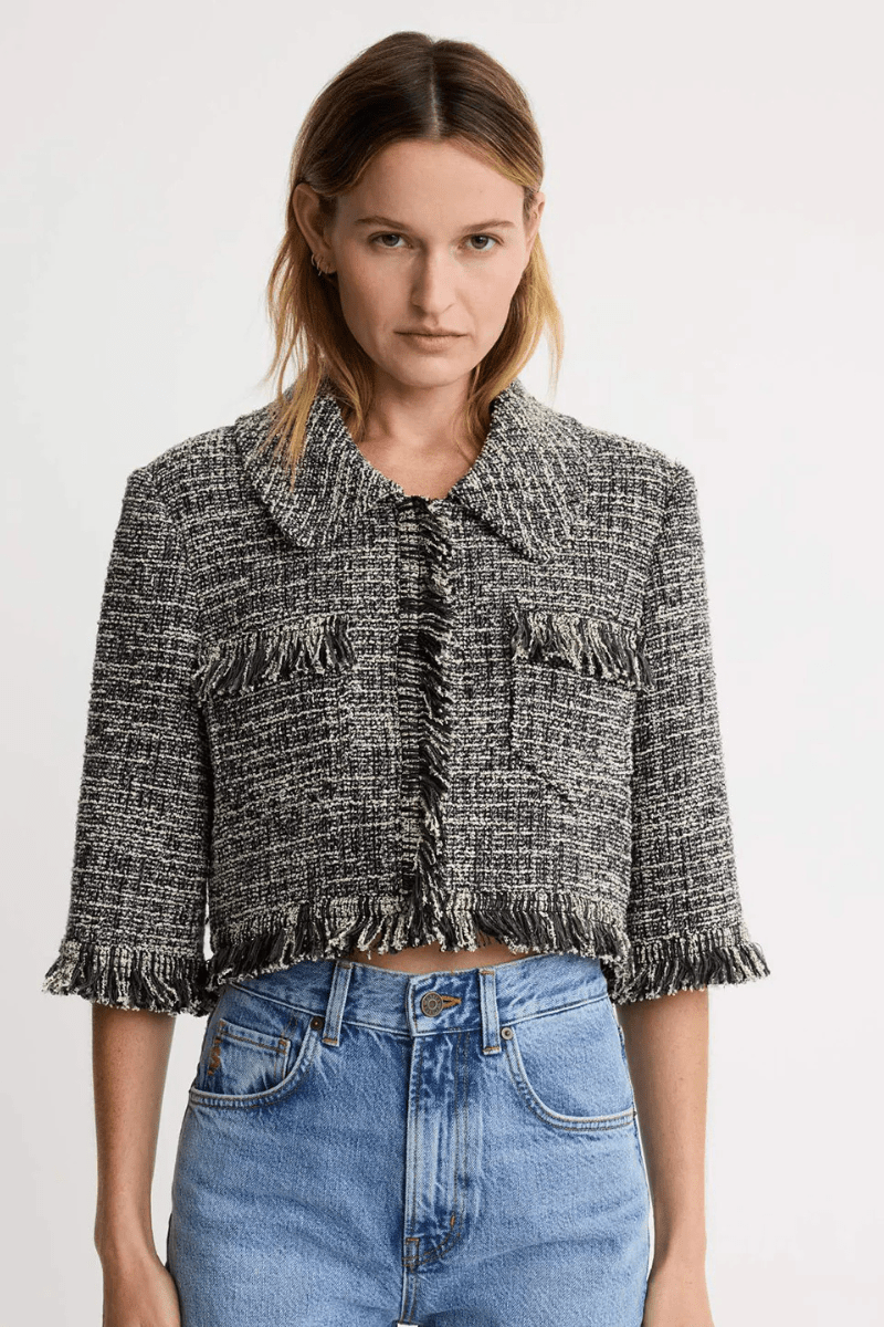 Blazer - Smythe - Cropped Sleeve Mini Jacket in Pepper Tweed - Archery Close