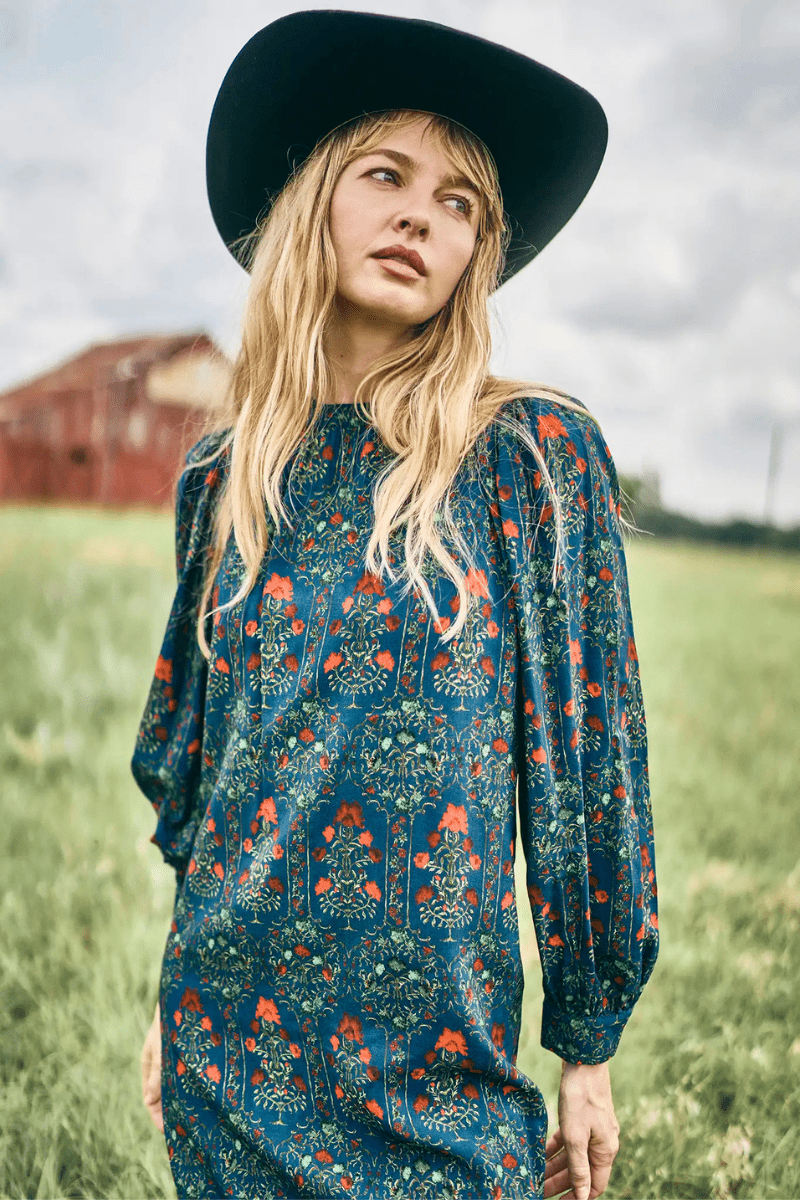 Dresses - Hunter Bell - Crosby Dress in Midnight Garden - Archery Close