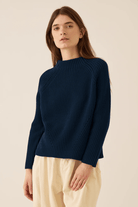 Sweater - DemyLee - Daphne Cotton Sweater in Navy - Archery Close