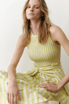 Dresses - Marine Layer - Darcy Poplin Smocked Dress in Lime Stripe - Archery Close
