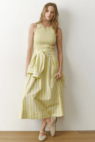 Dresses - Marine Layer - Darcy Poplin Smocked Dress in Lime Stripe - Archery Close
