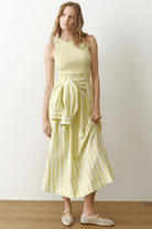 Dresses - Marine Layer - Darcy Poplin Smocked Dress in Lime Stripe - Archery Close