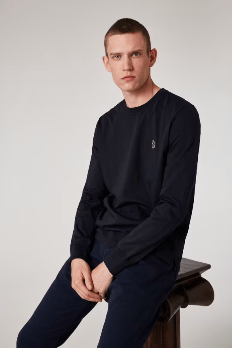 T-Shirt - Paul Smith - Dark Navy Cotton Zebra Logo Long - Sleeve T-Shirt - Archery Close