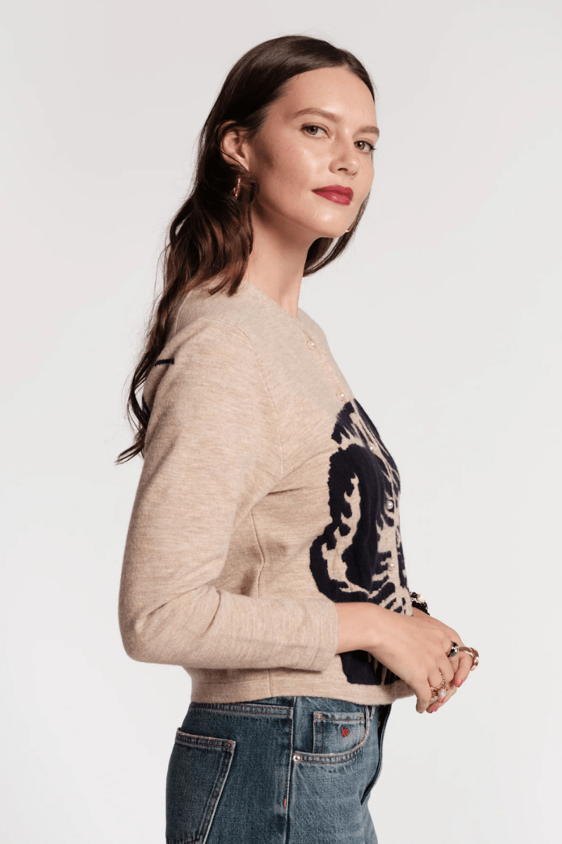 Sweater - Frances Valentine - Darling Cardigan in Camel Chrysanthemum - Archery Close
