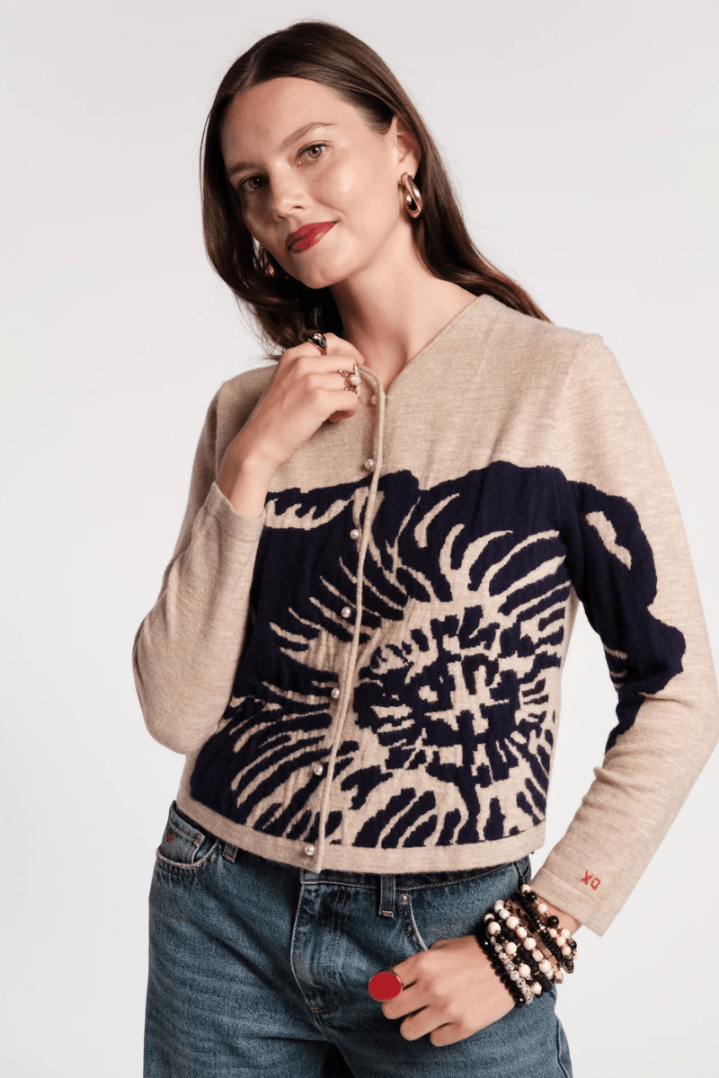 Sweater - Frances Valentine - Darling Cardigan in Camel Chrysanthemum - Archery Close