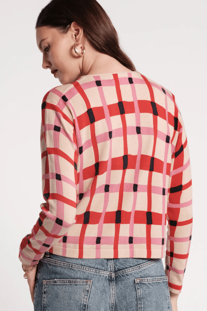 Sweater - Frances Valentine - Darling Cardigan in Lollipop Lattice - Archery Close