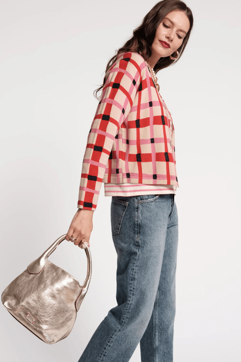 Sweater - Frances Valentine - Darling Cardigan in Lollipop Lattice - Archery Close