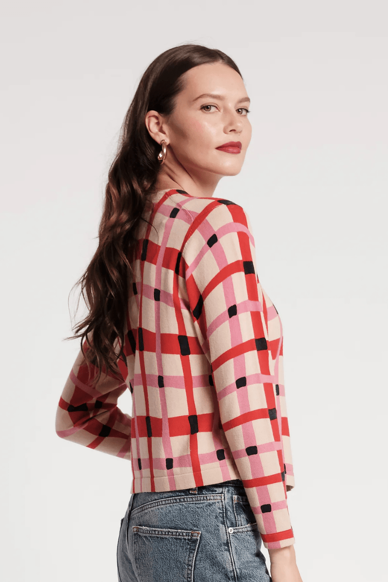Sweater - Frances Valentine - Darling Cardigan in Lollipop Lattice - Archery Close