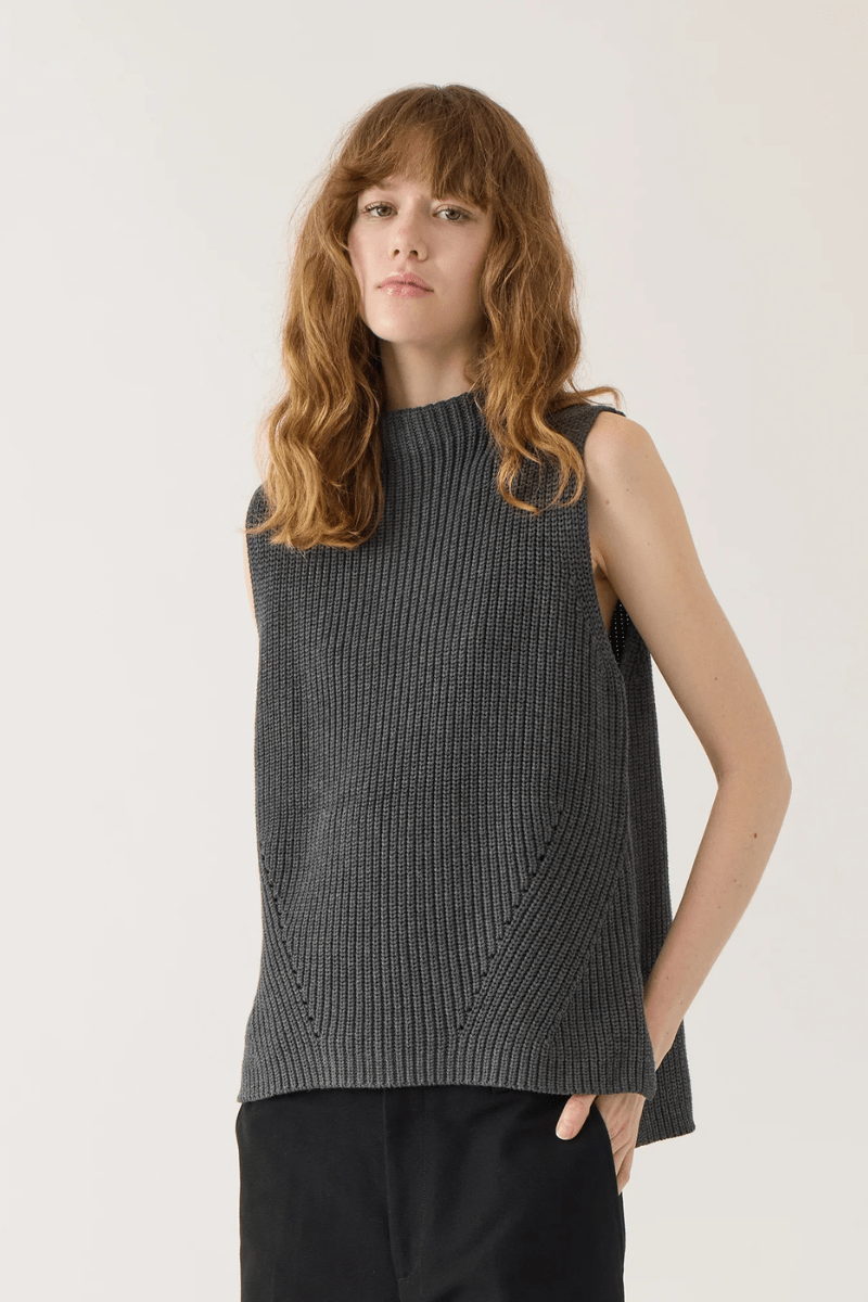 Sweater - DemyLee - Delaney Cotton Vest in Charcoal Heather - Archery Close