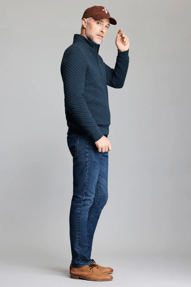 Sweatshirts - Billy Reid - Diamond Quilt Half Zip in Carbon Blue - Archery Close