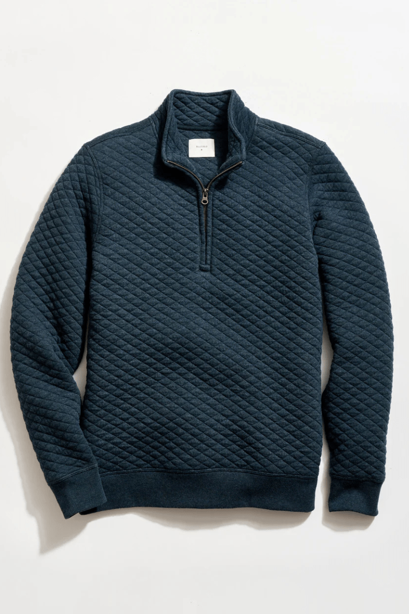 Sweatshirts - Billy Reid - Diamond Quilt Half Zip in Carbon Blue - Archery Close
