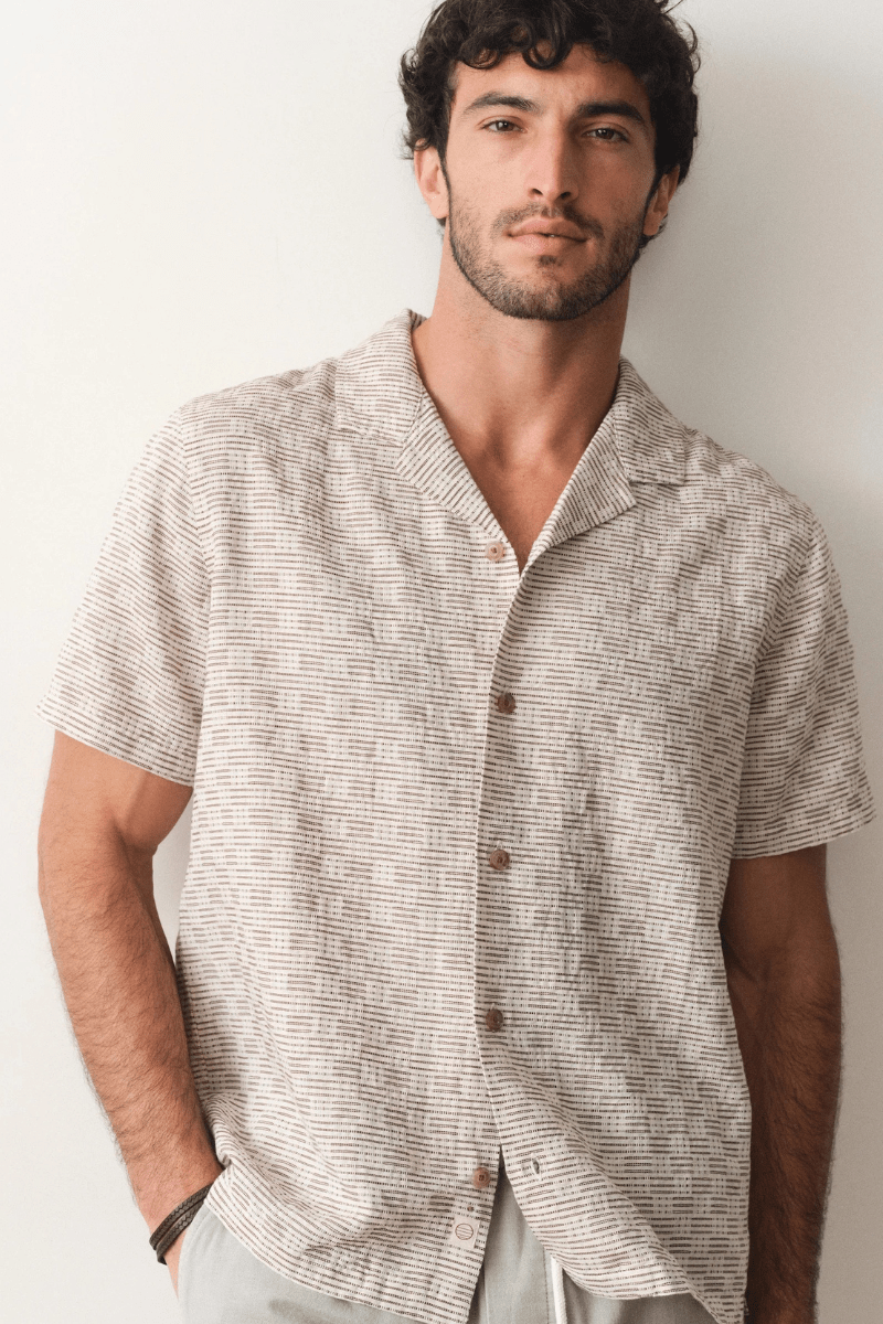 Shirts & Tops - Marine Layer - Dobby Resort Shirt in Natural/Brown Check - Archery Close