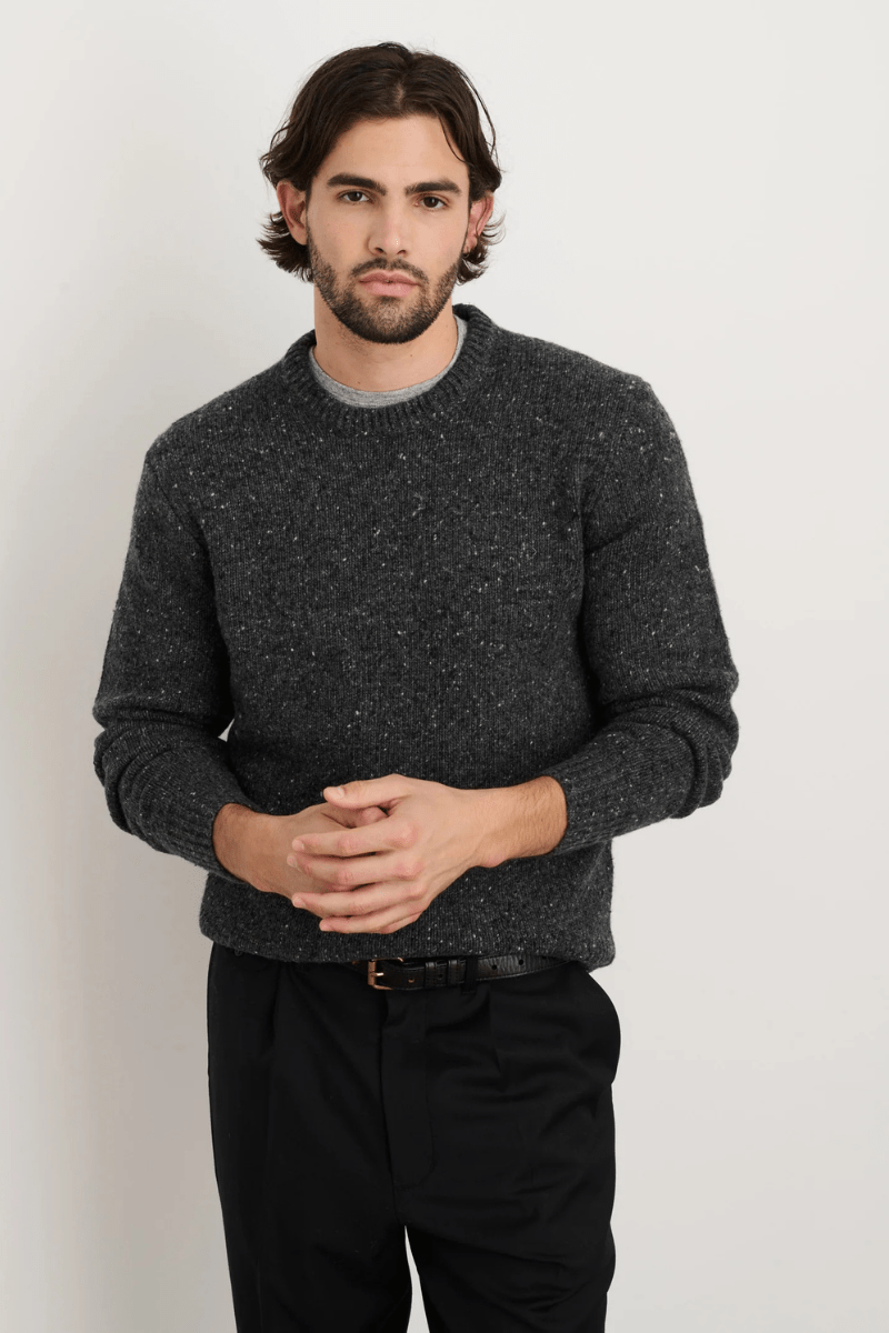 Sweater - Alex Mill - Donegal Crew Neck Sweater - Charcoal - Archery Close