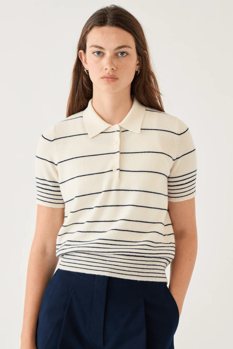 Sweater - DemyLee - Drew Striped Cashmere Polo - Archery Close