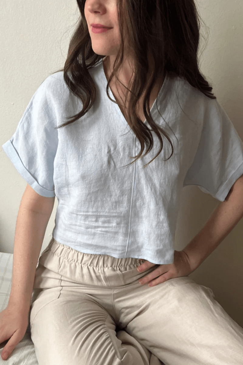 Shirts & Tops - Natalie Busby - Easy Cuff T - Sky Linen - Archery Close