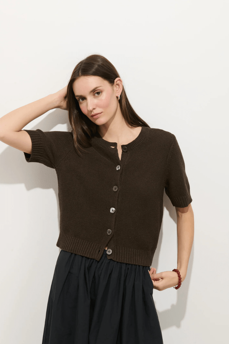 Sweater - Alex Mill - Elle Cardigan In Linen Cotton - Roasted Bean - Archery Close