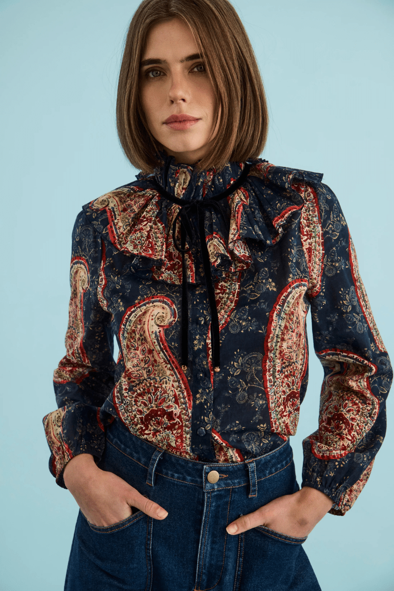 Shirts & Tops - Hunter Bell - Eloise Top in Twilight Paisley - Archery Close
