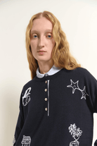 Sweater - Beatrice B - Embroidered Crewneck Sweater - Archery Close