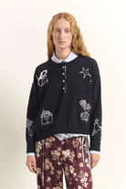 Sweater - Beatrice B - Embroidered Crewneck Sweater - Archery Close