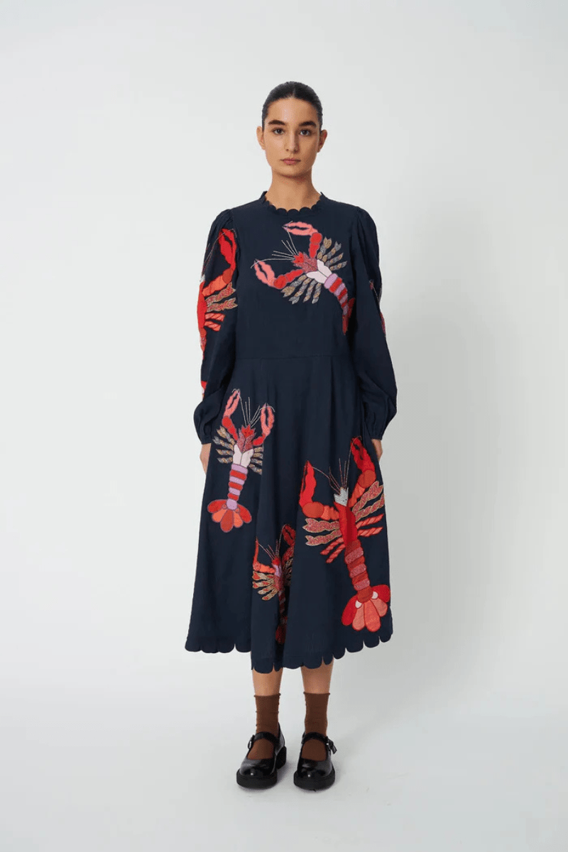 Dresses - Stella Nova - Embroidered Midi Dress - Lobsters - Archery Close