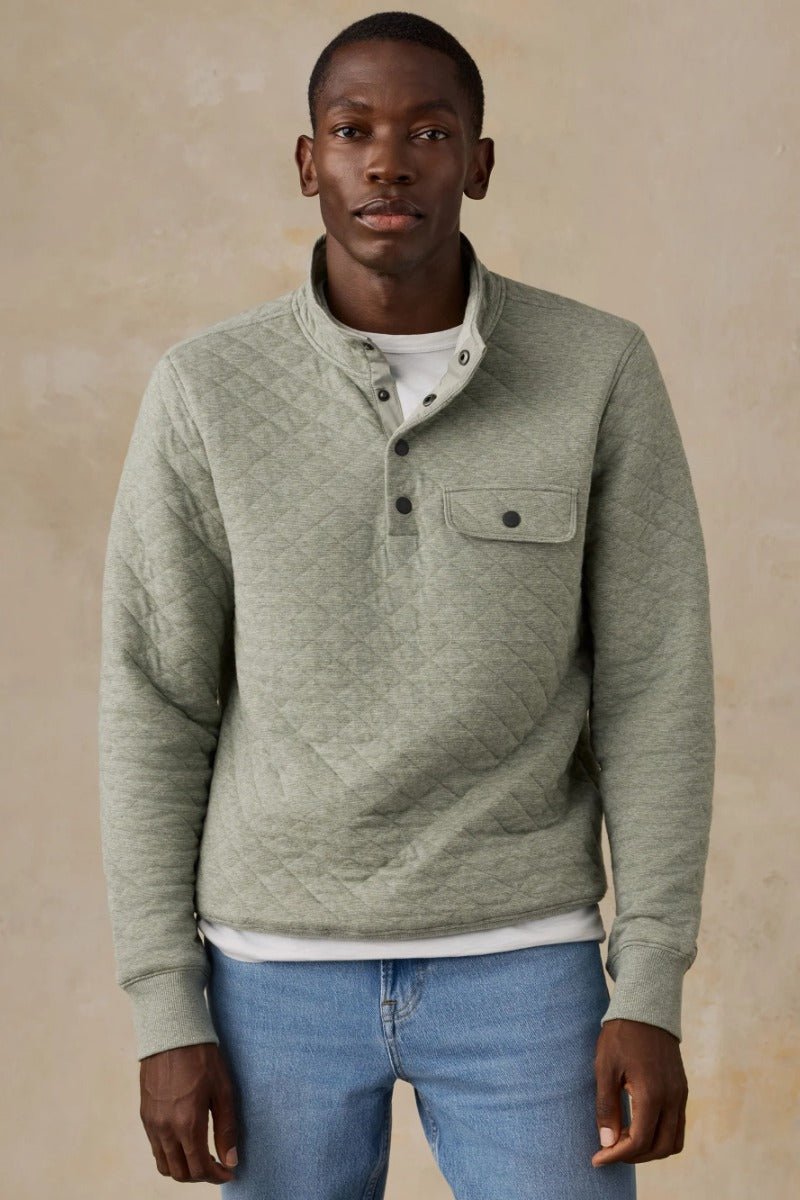 Faherty Brand Epic Quilted Fleece Pullover - Pine Rock Heather