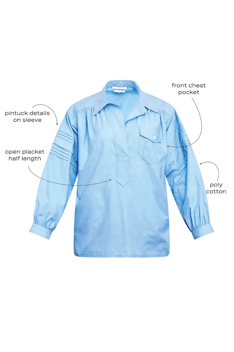 Shirts & Tops - Hunter Bell - Evangeline Shirt in Oxford Blue - Archery Close