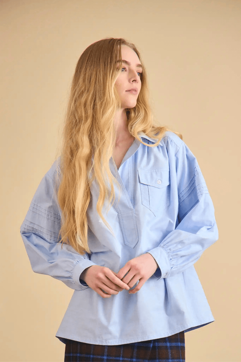 Shirts & Tops - Hunter Bell - Evangeline Shirt in Oxford Blue - Archery Close