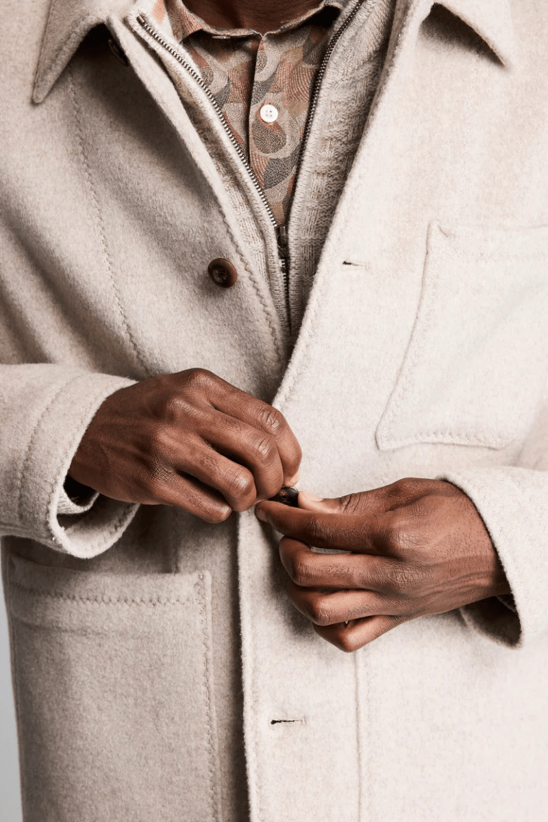 Outerwear - Billy Reid - Felted Wool Chore Coat in Dove Heather - Archery Close