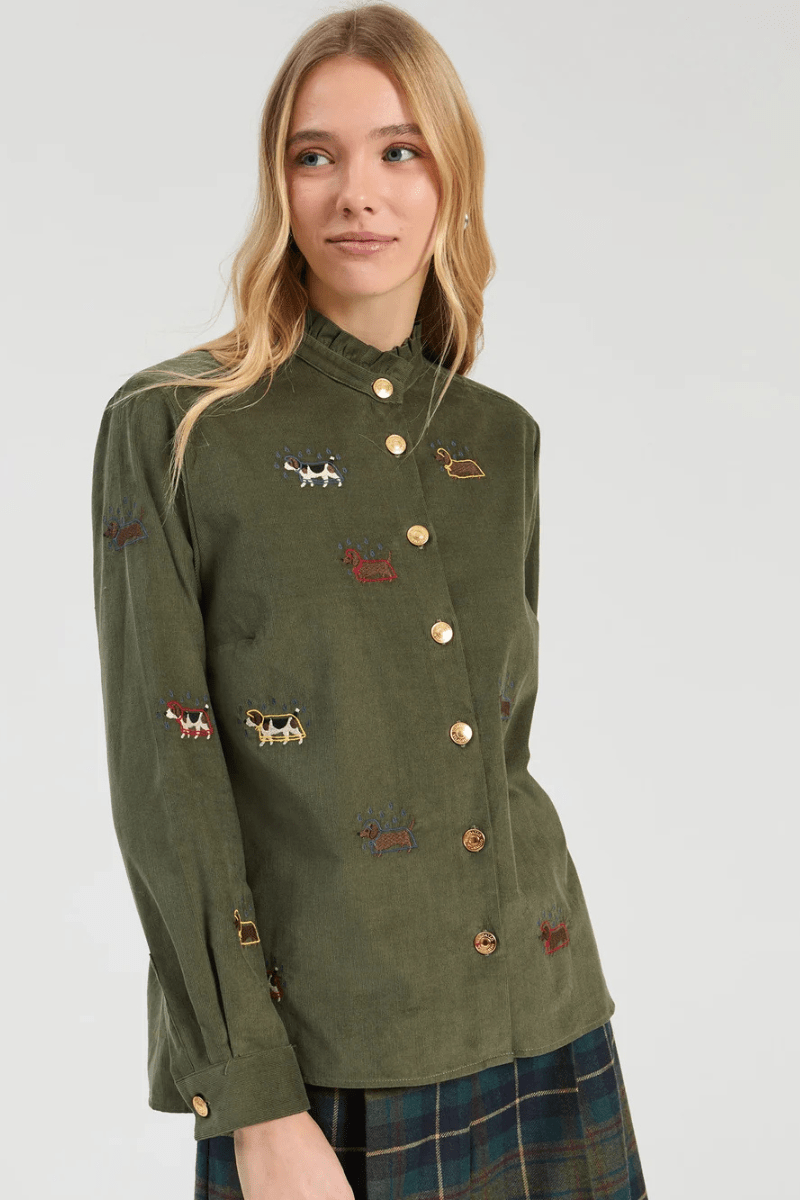 Shirts & Tops - Vilagallo - Fine Corduroy Green Shirt - Archery Close