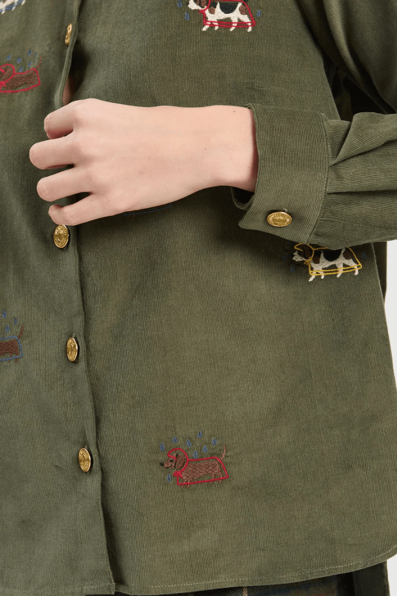 Shirts & Tops - Vilagallo - Fine Corduroy Green Shirt - Archery Close