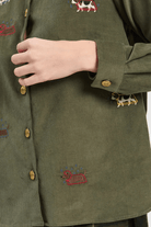 Shirts & Tops - Vilagallo - Fine Corduroy Green Shirt - Archery Close