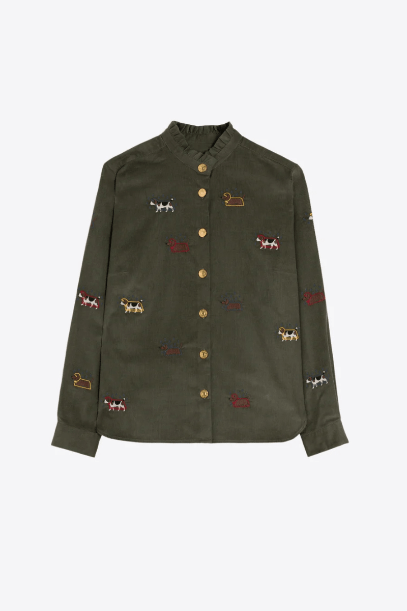 Shirts & Tops - Vilagallo - Fine Corduroy Green Shirt - Archery Close