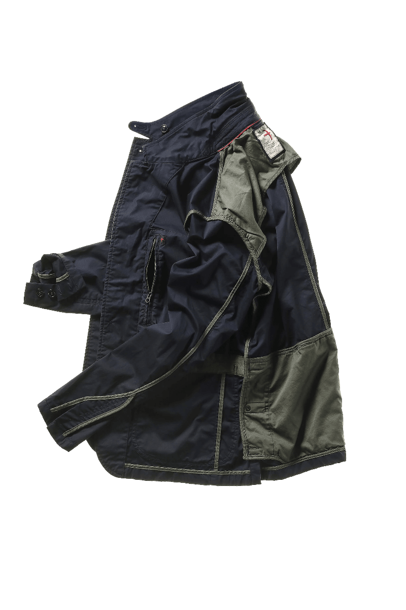 Navy and green jacket on a white background