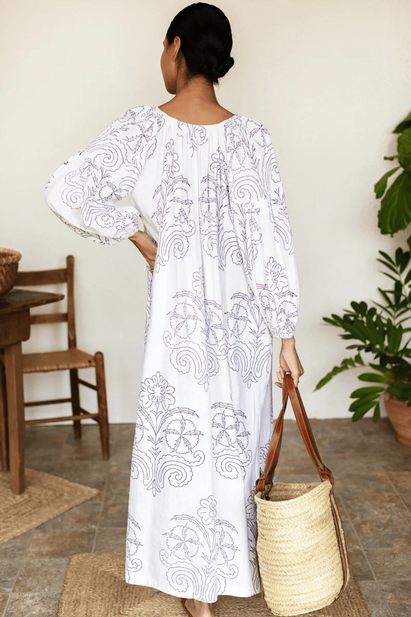 Dresses - Emerson Fry - Folk Maxi Dress in Maeve Outline Indigo - Archery Close