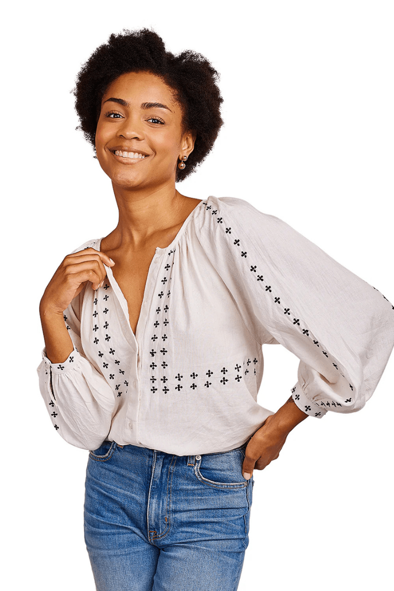 Shirts & Tops - Emerson Fry - Frances Embroidery Blouse in Salt Organic - Archery Close