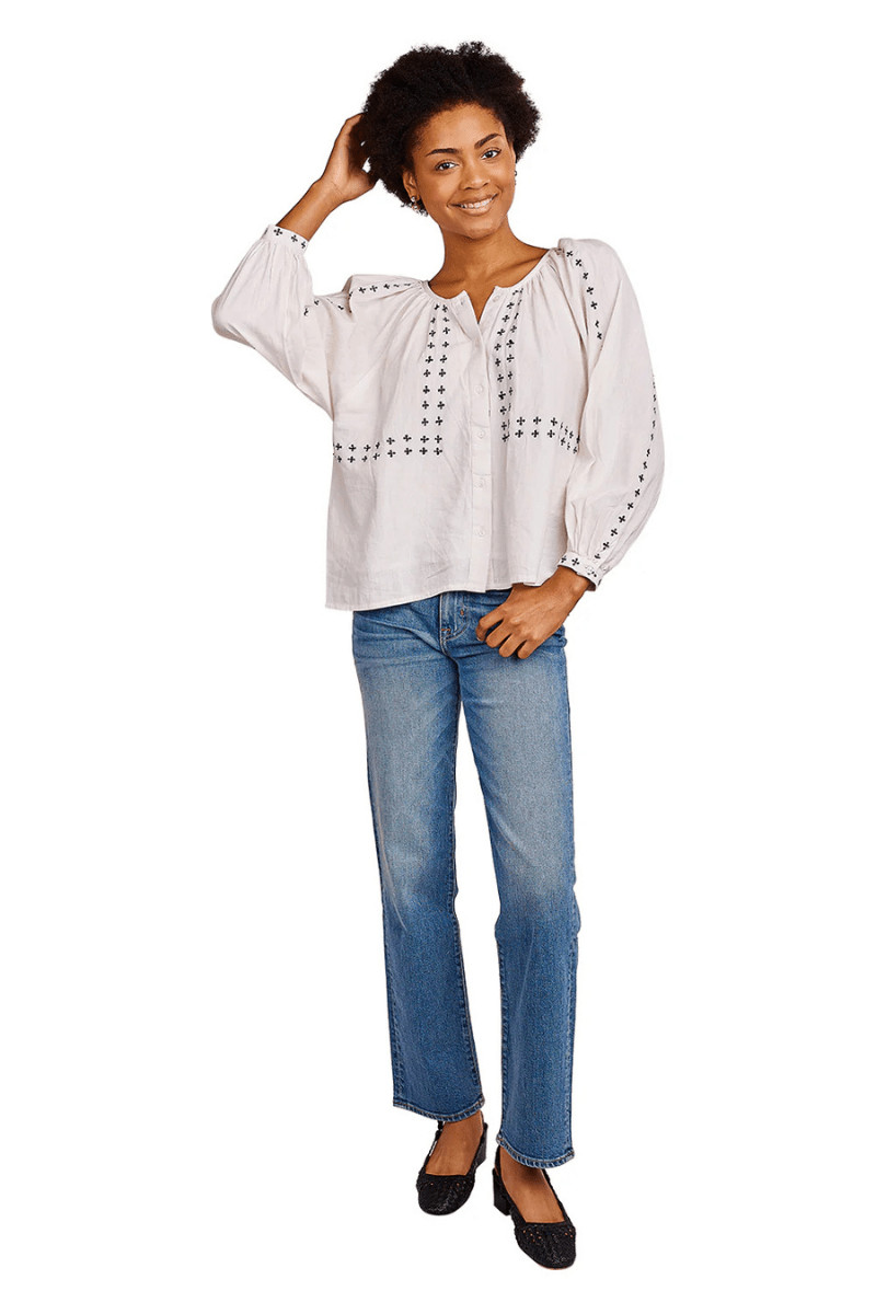 Shirts & Tops - Emerson Fry - Frances Embroidery Blouse in Salt Organic - Archery Close