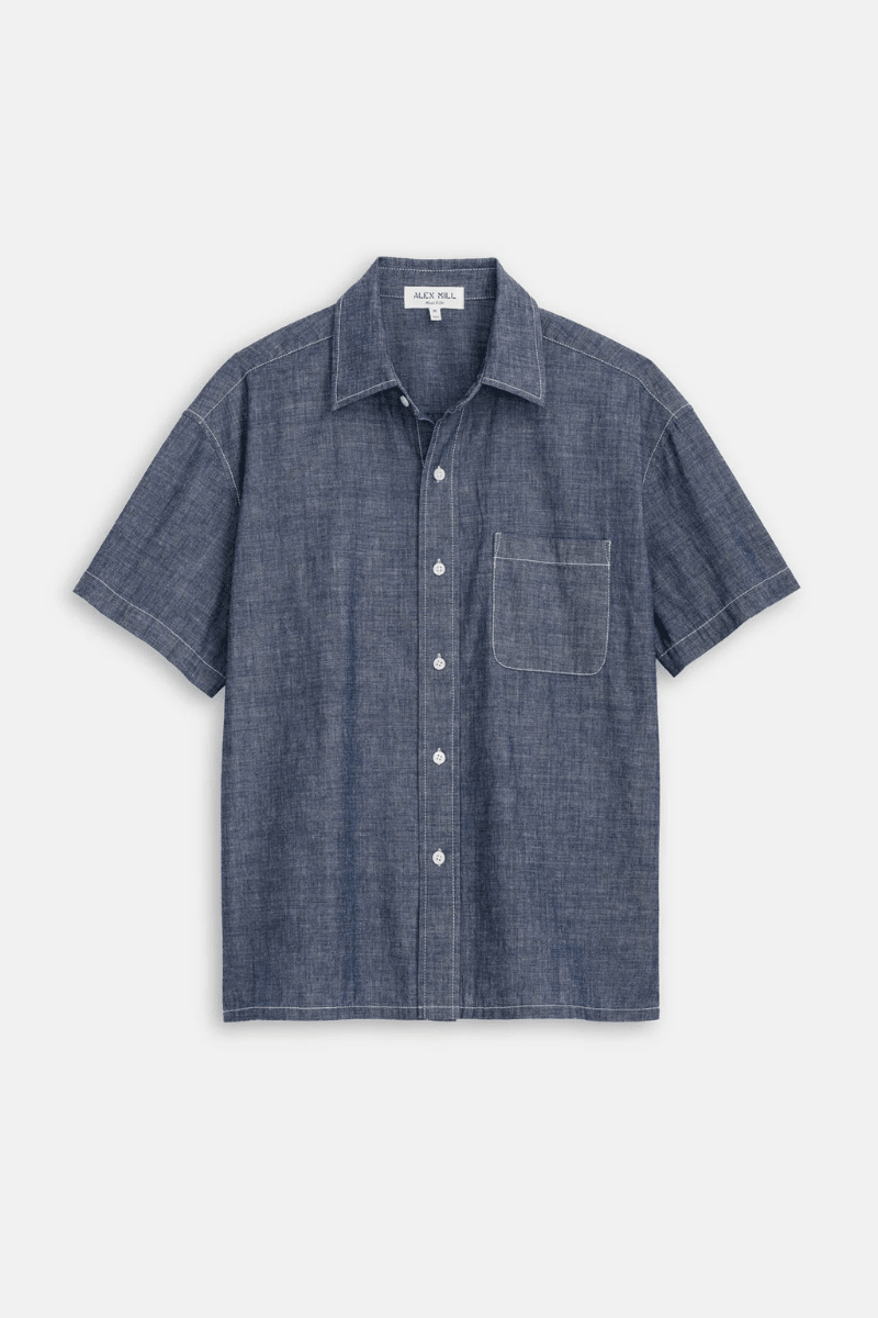 Shirts & Tops - Alex Mill - Franklin Short Sleeve Shirt in Chambray - Archery Close