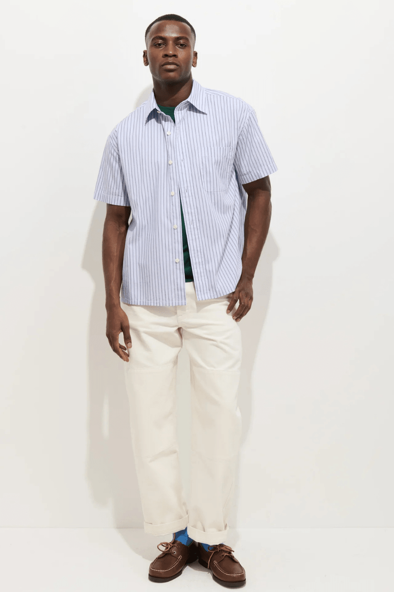 Shirts & Tops - Alex Mill - Franklin Striped Short Sleeve Shirt In Paper Poplin - Archery Close