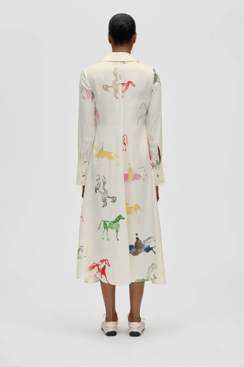 Dresses - Stine Goya - Front Placket Midi Polo Dress - Horses - Archery Close
