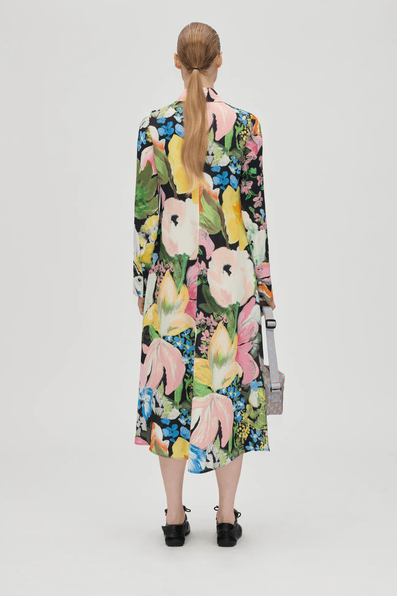 Dresses - Stine Goya - Front Placket Midi Polo Dress in Flowers Under The Sun - Archery Close