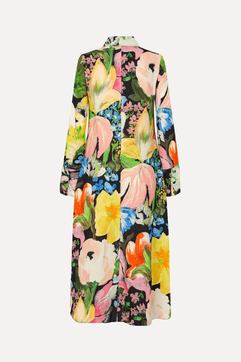 Dresses - Stine Goya - Front Placket Midi Polo Dress in Flowers Under The Sun - Archery Close