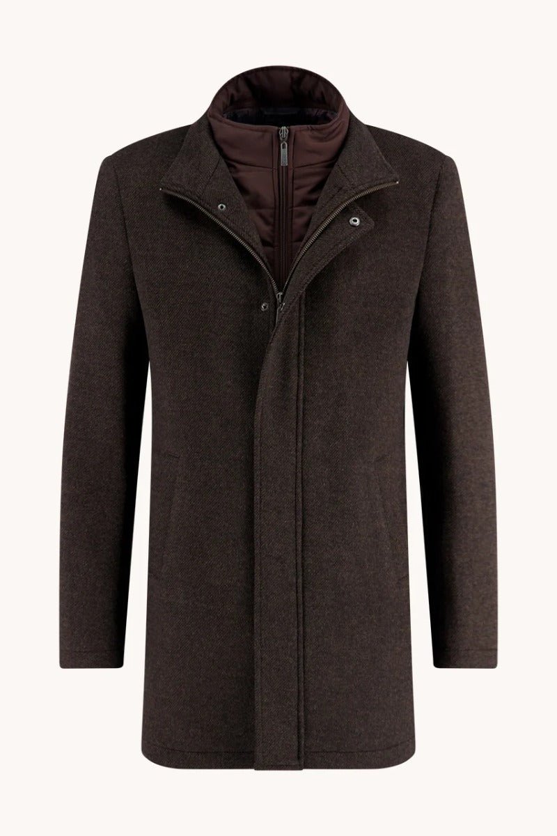 A Fish Named Fred Funnel Neck Coat - Chocolate Brown