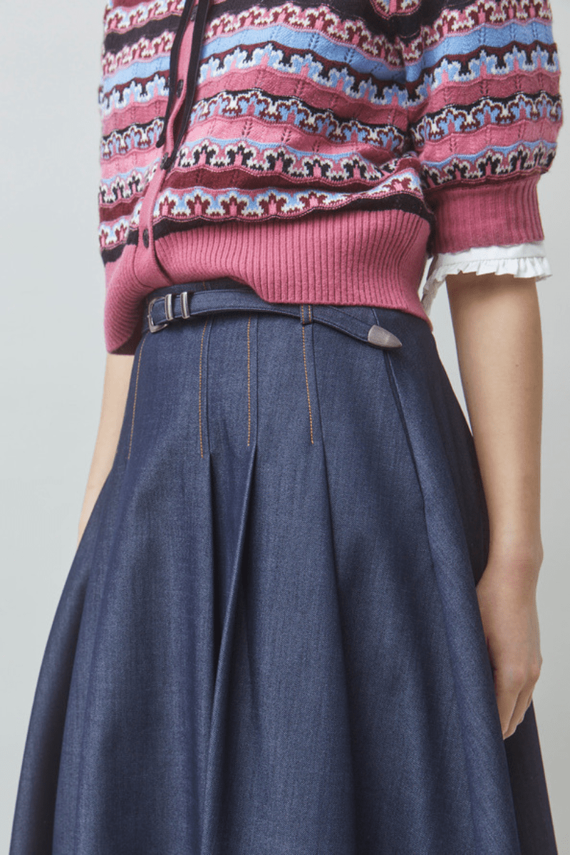 Skirts - Suncoo Paris - Funny denim midi skirt - Archery Close