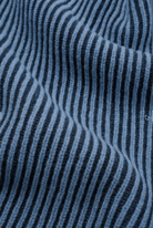 A close-up of a blue and black striped knit fabric with a soft, ribbed texture.