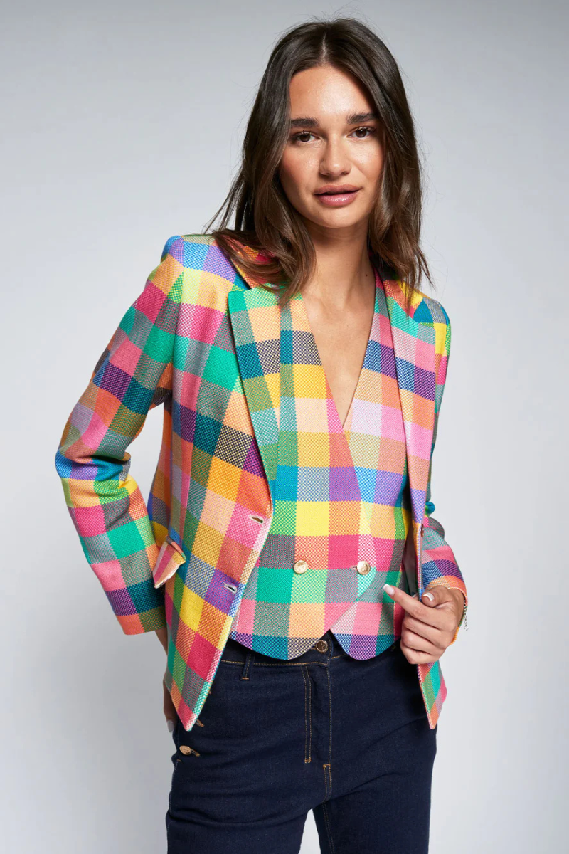 Blazer - Vilagallo - Gingham Plaid Jacket - Archery Close