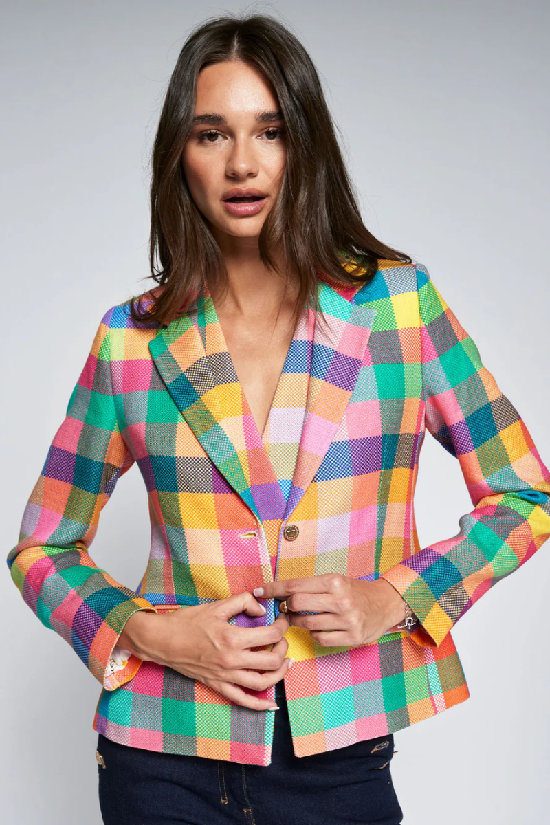 Blazer - Vilagallo - Gingham Plaid Jacket - Archery Close