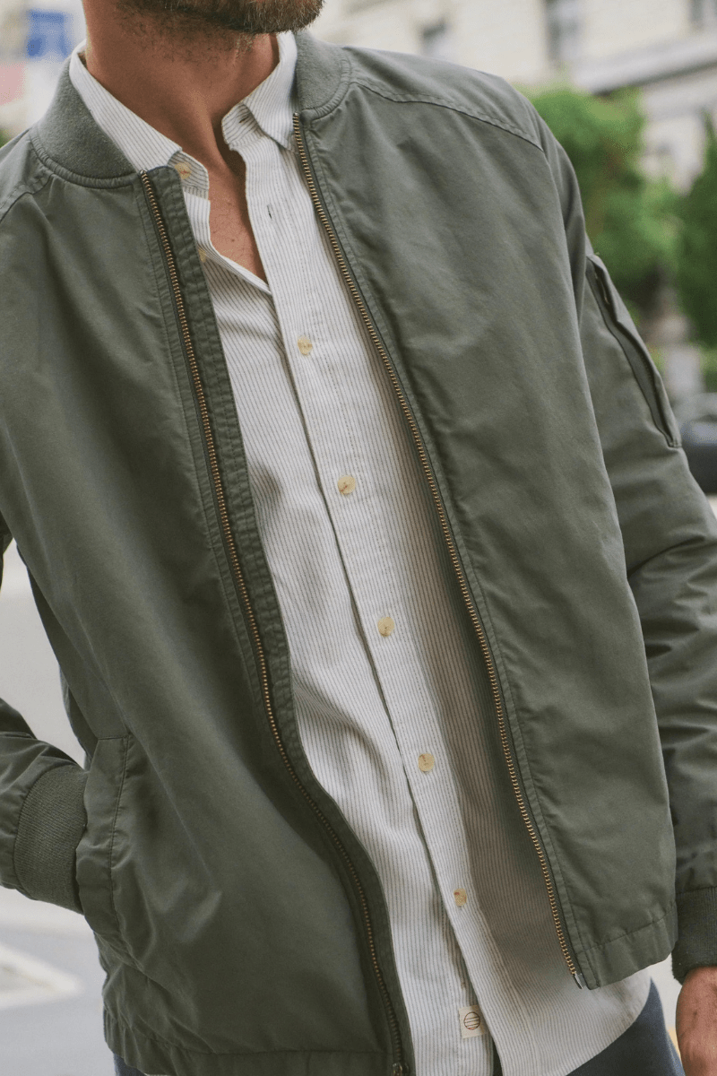 Outerwear - Marine Layer - Glenn Wax Canvas Bomber - Archery Close