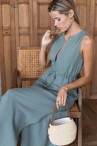 Dresses - Emerson Fry - Grecian Keyhole Dress in Agave Linen - Archery Close