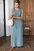 Dresses - Emerson Fry - Grecian Keyhole Dress in Agave Linen - Archery Close